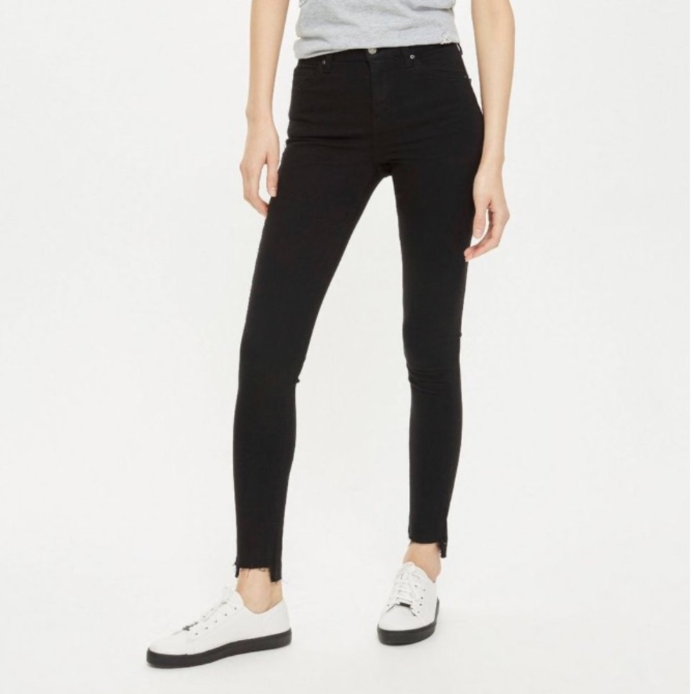 Topshop Petite Black Stepped Hem Jamie Jeans